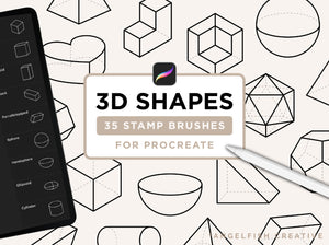 3D Shapes Procreate Brush Set | 35 Geometric Cube Sphere Cone Stamp Brushes, title