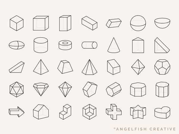 3D Shapes Procreate Brush Set | 35 Geometric Cube Sphere Cone Stamp Brushes, 3D stamp shapes