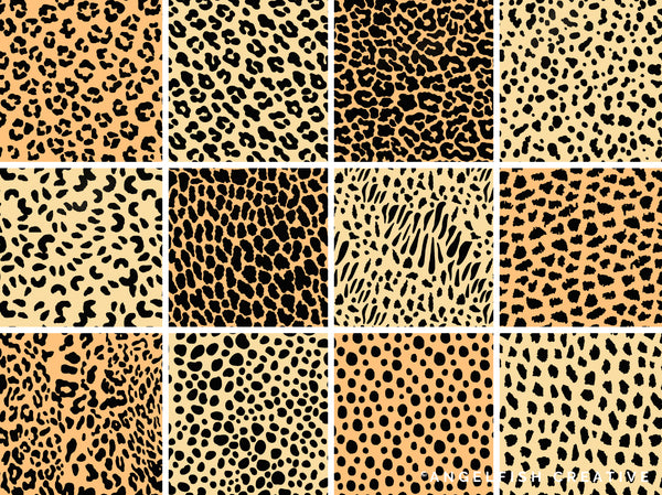 Animal Print Patterns Brush Set for Procreate | 36 animal hide, leopard, skin, stripe, scale & fur brushes, title page, patterns page 1
