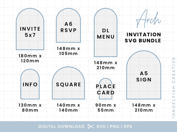 Arch Invitation Stationery Bundle - SVG, PNG, EPS Cutting Files/Clipart, sizes