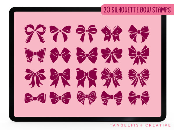 Coquette Bow Procreate Brush Set | 140 Stamp Brushes + 10 Bow Decorator Pattern Brushes, silhouette bow stamps