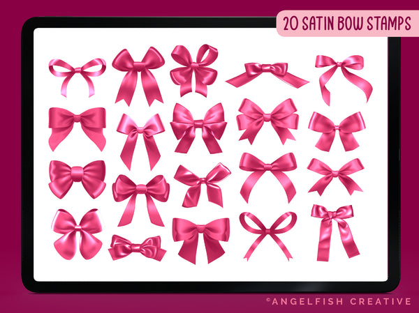 Coquette Bow Procreate Brush Set | 140 Stamp Brushes + 10 Bow Decorator Pattern Brushes, satin bow stamps