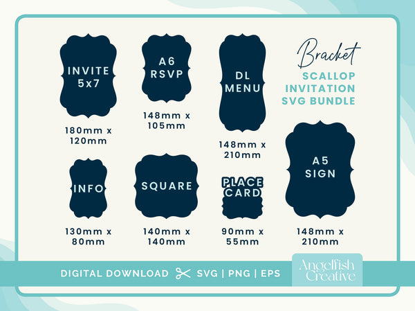 Bracket Scallop Invitation SVG Bundle - Cricut Cutting Files, sizes