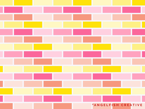 Brick Brush for Procreate | Seamless House Brickwork Subway Tile Pattern Brush, pink and yellow brick pattern