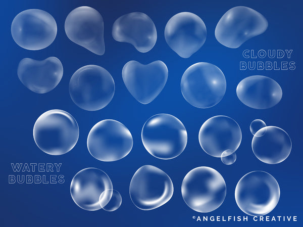Bubble Stamps Procreate Brush Set | 100 Digital Bubbles Shapes Stamp Brushes, cloudy and watery bubble shapes