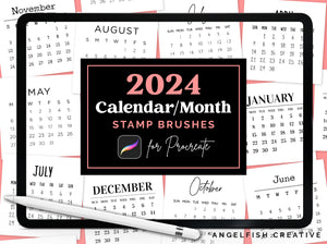 2024 Calendar Month Stamp Brushes for Procreate, digital planner, title