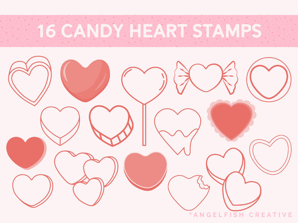 Candy Heart Drawing Kit Brush Set for Procreate | Valentine's Day Conversation Heart Creator, heart stamps