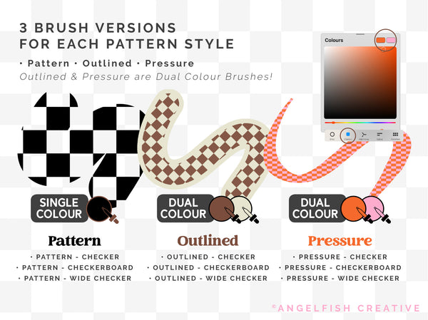 Checker Pattern Brush for Procreate, seamless square tile, 3 brush versions