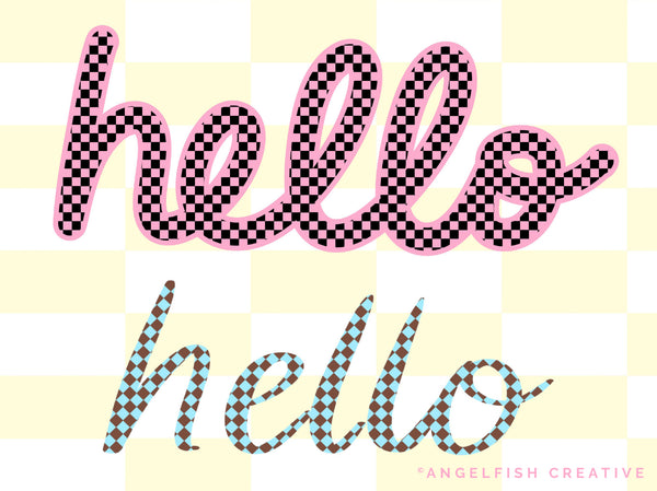 Checker Pattern Brush for Procreate, seamless square tile, checkered hello writing