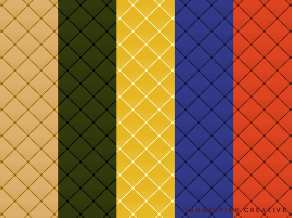 Chesterfield Brush Set for Procreate | 5 Luxury Pillow Buttoned Cushioned Quilted Fabric Seamless Pattern Brushes, pattern on different coloured backgrounds