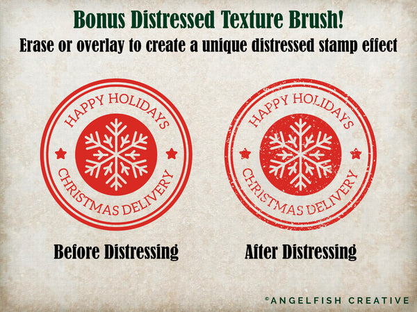 Christmas Postage Stamps - Stamp Brushes for Procreate | Postcard Letter to Santa, North Pole Stationery | Brush Set, distressed texture brush