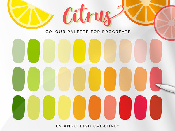 Citrus Procreate Colour Palette | Colour Swatches, 30 Digital Colours