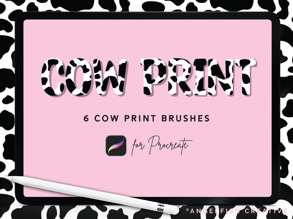 Cow Print Brush Set for Procreate | 6 Cow Animal Print Pattern Lettering Brushes, title art