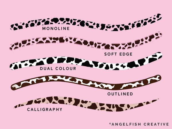 Cow Print Brush Set for Procreate | 6 Cow Animal Print Pattern Lettering Brushes, brush styles
