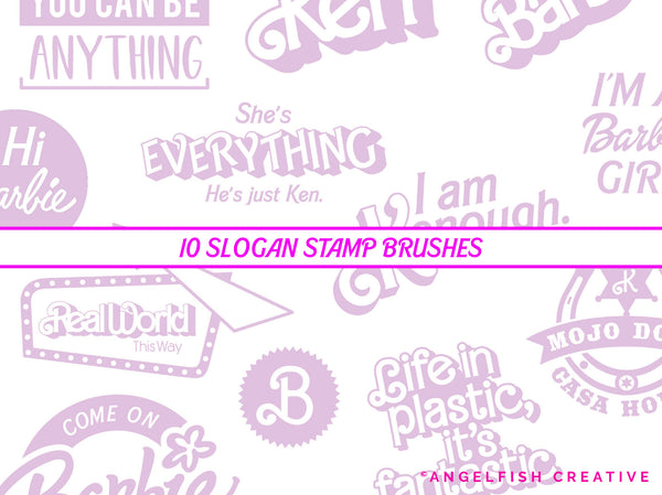 Dollie 65 Doll Stamp and Pattern Brushes for Procreate, slogans