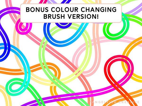 Double Brush for Procreate | 2 Line Multi-line Monoline Brush, colour changing brush