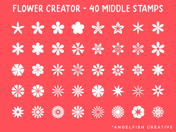 Flower Creator Brush Set for Procreate: botanical floral stamps, middle stamps