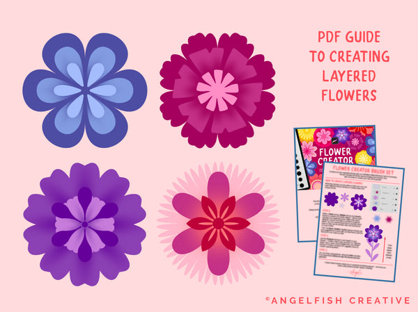 Flower Creator Brush Set for Procreate: botanical floral stamps, guide for creating layered flowers