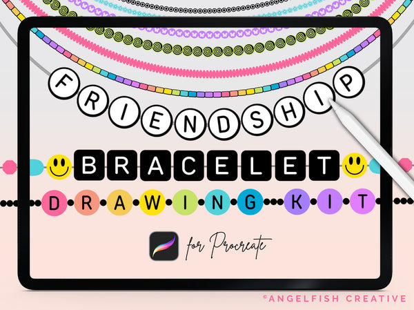Friendship Bracelet Drawing Kit Procreate Brush Set | Alphabet Letter & Patterned Bead Stamps, title