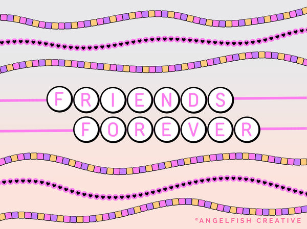 Friendship Bracelet Drawing Kit Procreate Brush Set | Alphabet Letter & Patterned Bead Stamps, friends forever
