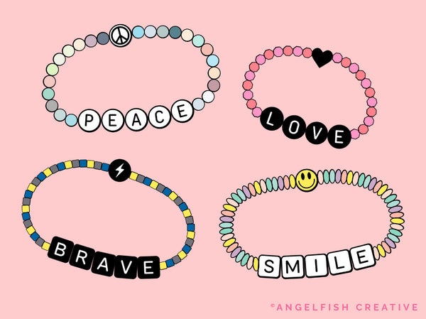 Friendship Bracelet Drawing Kit Procreate Brush Set | Alphabet Letter & Patterned Bead Stamps, cute friendship bracelet art