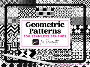 Geometric Patterns Procreate Brush Set | 100 Seamless Print Design Brushes, title art
