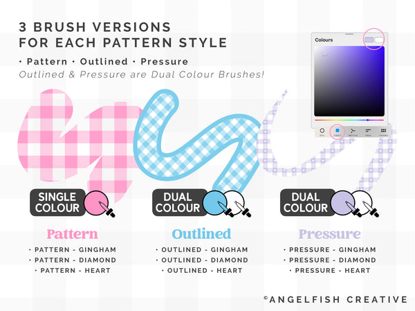 Gingham Pattern Brushes for Procreate: buffalo check seamless patterns, 3 brush versions