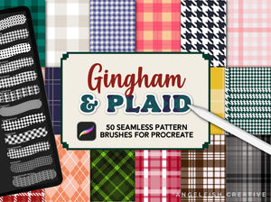 Gingham & Plaid Brush Set for Procreate | 50 Check Tarten Houndstooth Pattern Brushes, title