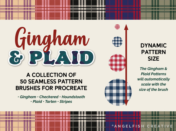 Gingham & Plaid Brush Set for Procreate | 50 Check Tarten Houndstooth Pattern Brushes, dynamic pattern size