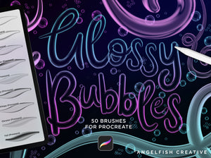 Glossy Bubbles Brush Set for Procreate: 50 Brushes, 3D transparent lettering, title