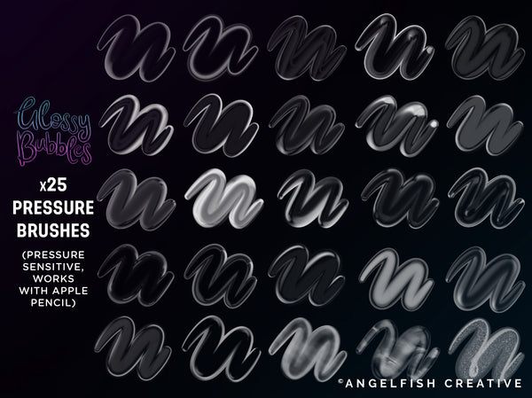 Glossy Bubbles Brush Set for Procreate: 50 Brushes, 3D transparent lettering, pressure brushes