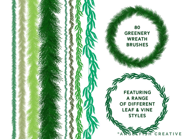 Greenery Wreath Procreate Brush Set, 80 Leaf Vine Brushes, brushes in different colours