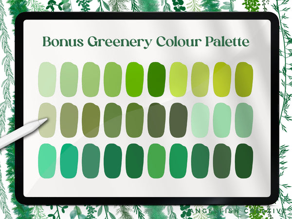 Greenery Wreath Procreate Brush Set, 80 Leaf Vine Brushes, bonus colour palette