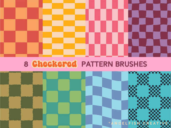 Groovy Checkers Brush Set for Procreate | 38 Checkered Pattern & Stamp Brushes, Retro Daisy Checkerboard, checkered pattern brushes