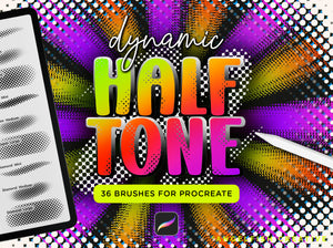 Dynamic Halftone Procreate Brush Set - 36 texture screen dot pattern brushes, title