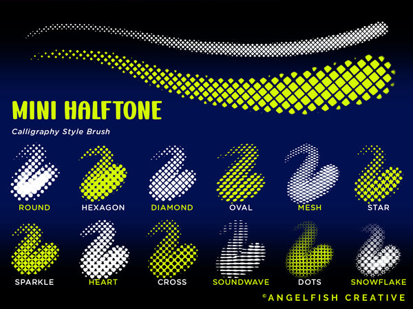 Dynamic Halftone Procreate Brush Set - 36 texture screen dot pattern brushes, mini halftone brushes