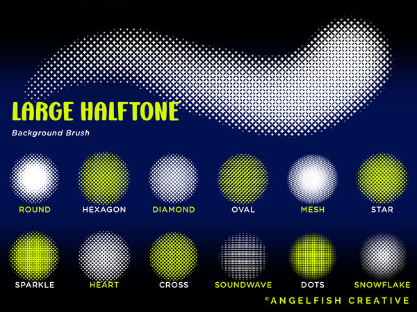 Dynamic Halftone Procreate Brush Set - 36 texture screen dot pattern brushes, large halftone brushes