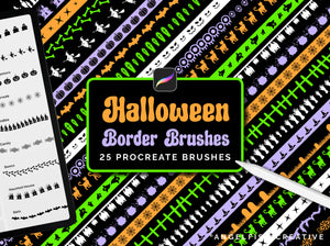 Halloween Border Brushes, Procreate Brush Set: 25 Spooky Line/Pattern Designs, title