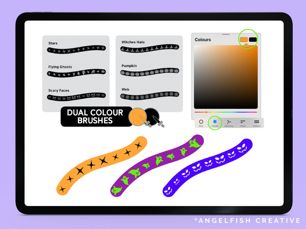 Halloween Border Brushes, Procreate Brush Set: 25 Spooky Line/Pattern Designs, dual colour brushes