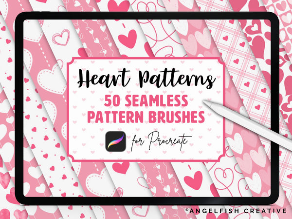 Heart Patterns Brush Set for Procreate | 50 Seamless Pattern Brushes, title