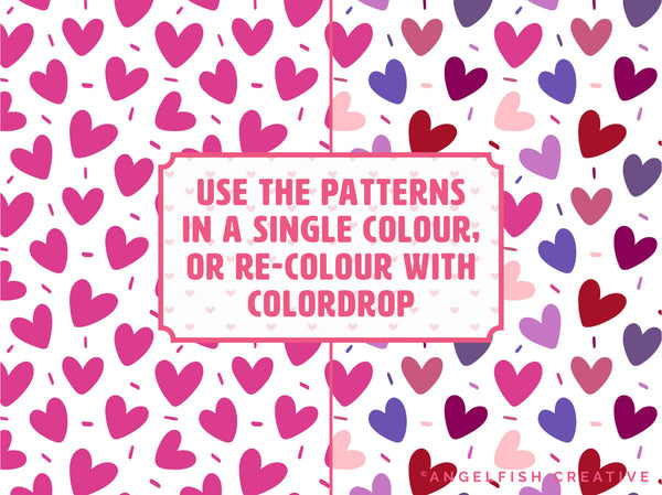 Heart Patterns Brush Set for Procreate | 50 Seamless Pattern Brushes, colordrop