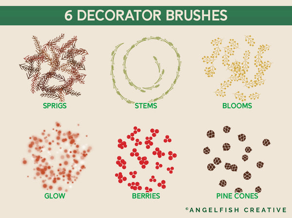 Holly Wreath & Garland Creator Brushes for Procreate | Christmas holiday greenery vine leaves, decorator brushes