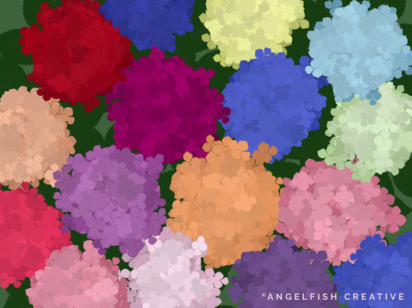 Hydrangea Brush Set for Procreate - Floral Scatter & Leaf Stamp, hydrangea clusters
