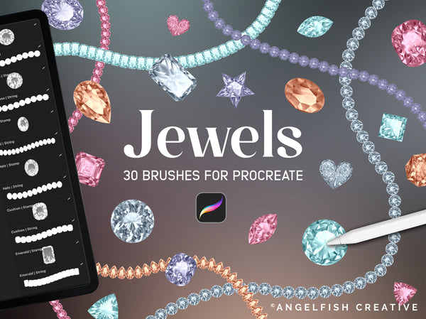 Jewels Brush Set for Procreate | diamond jewellery gemstone rhinestone stamp string brushes, title