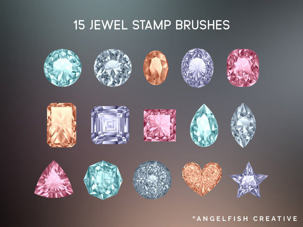 Jewels Brush Set for Procreate | diamond jewellery gemstone rhinestone stamp string brushes, stamp brushes