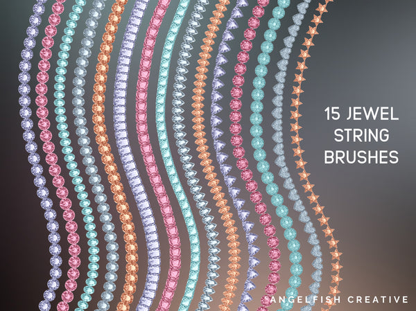 Jewels Brush Set for Procreate | diamond jewellery gemstone rhinestone stamp string brushes, string brushes