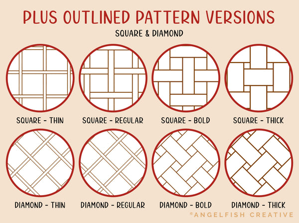 Lattice Pattern Procreate Brush Set | 8 Texture Brushes, square diamond weave, outline patterns