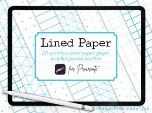 Lined Paper Brushes for Procreate | seamless graph, gridline, bullet journal, line patterns, title