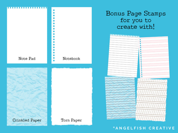 Lined Paper Procreate Brush Set - 40 Seamless Patterns, bonus page stamps