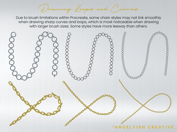 Metal Chains Procreate Brush Set: 50 Jewelry Link Brushes, drawing loops and curves